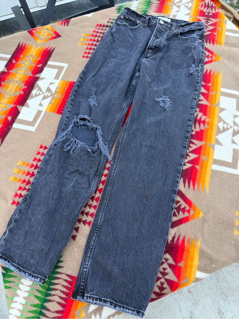 Black Distressed Straight-Leg Abercrombie Jeans